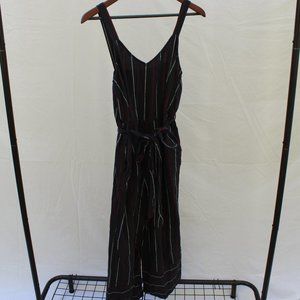 Wide leg Jumpsuit with maroon & white pinstripes